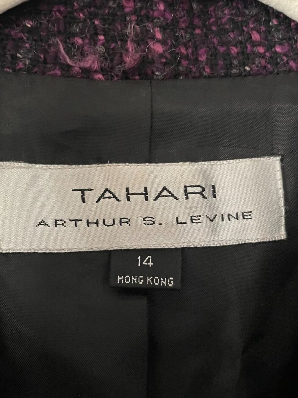 Vintage Y2K Tahari Womens Purple Tweed Preppy Fringe Hem Blazer Jacket Size 14 - Picture 4 of 10